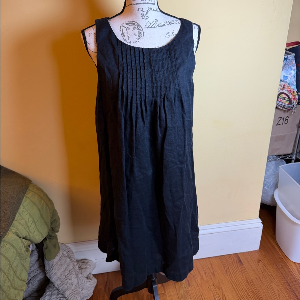 Vineyard Vines Linen Pintuck Tank Dress Washed Black 16 Sleeveless Shift Style